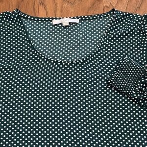 LOFT Womens XL Forest Green Polka Dot Smocked Cuff Scoop Neck Blouse
